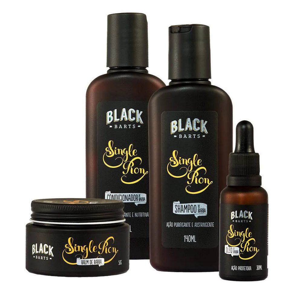 Kit Barba Shampoo + Balm + Condicionador + Óleo Single Ron Black Barts