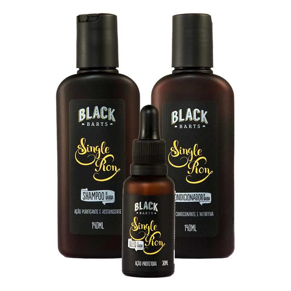 Kit Barba Shampoo + Condicionador + Óleo Single Ron Black Barts