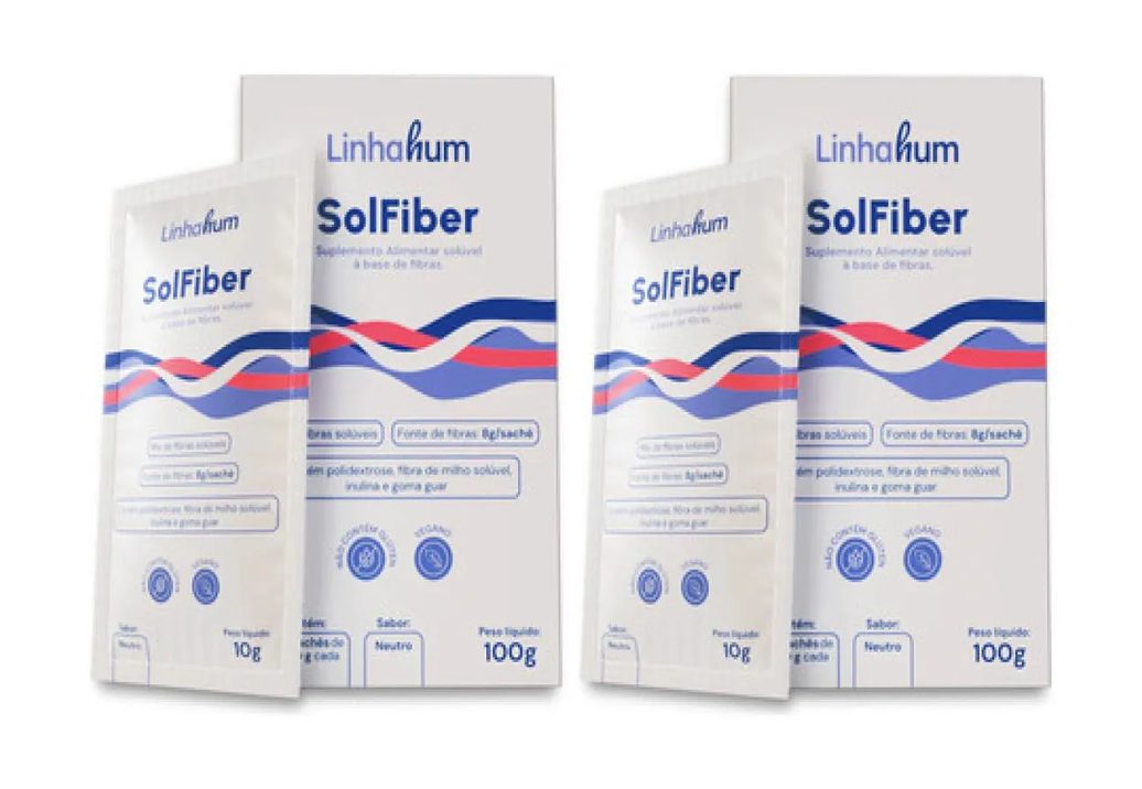 2cx Solfiber Suplemento Mix Fibras Sachê Fiber 100g Linhahum Branco Neutro