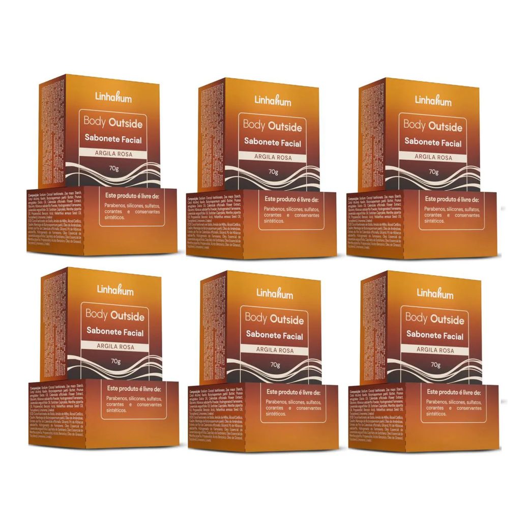 Kit 6 Sabonete Facial Argila Rosa Body Outside 70 G Linhahum