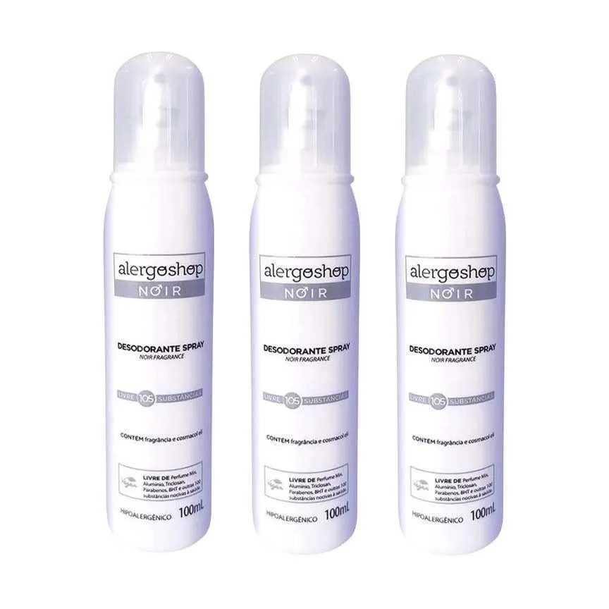 Kit 3 Desodorante Spray Masculino Noir Hipoalergênico Alergoshop 100ml