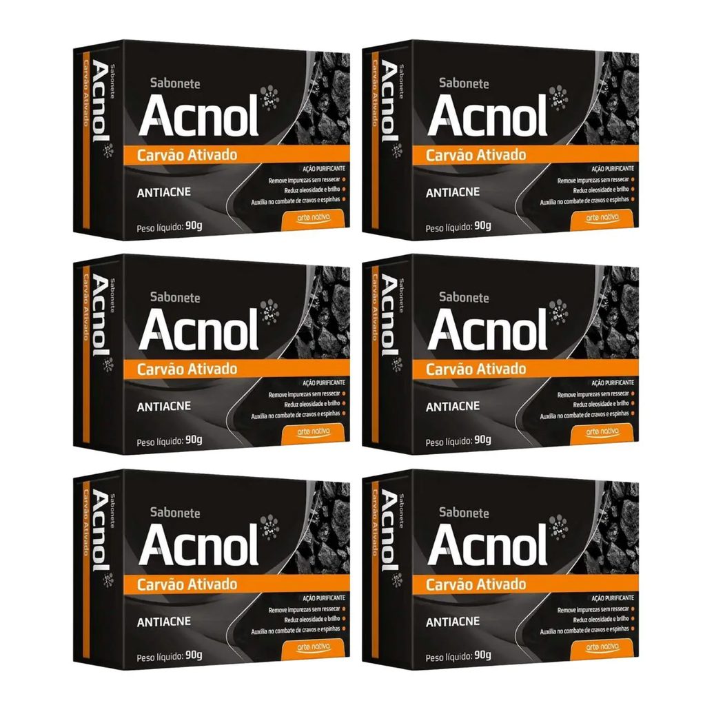 Kit 6 Sabonete Antiacne Carvão Ativado Acnol - Arte Nativa