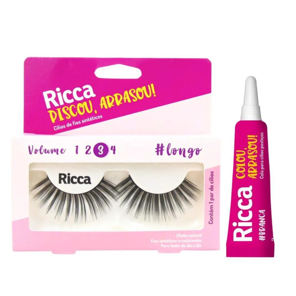 Cílios Postiços + Cola Branca Ricca Belliz Piscou,arrasou Vol:3 Longo Cód.2680