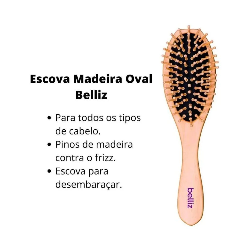 Escova Madeira Belliz Oval com Cerdas de Madeira Cód. 440
