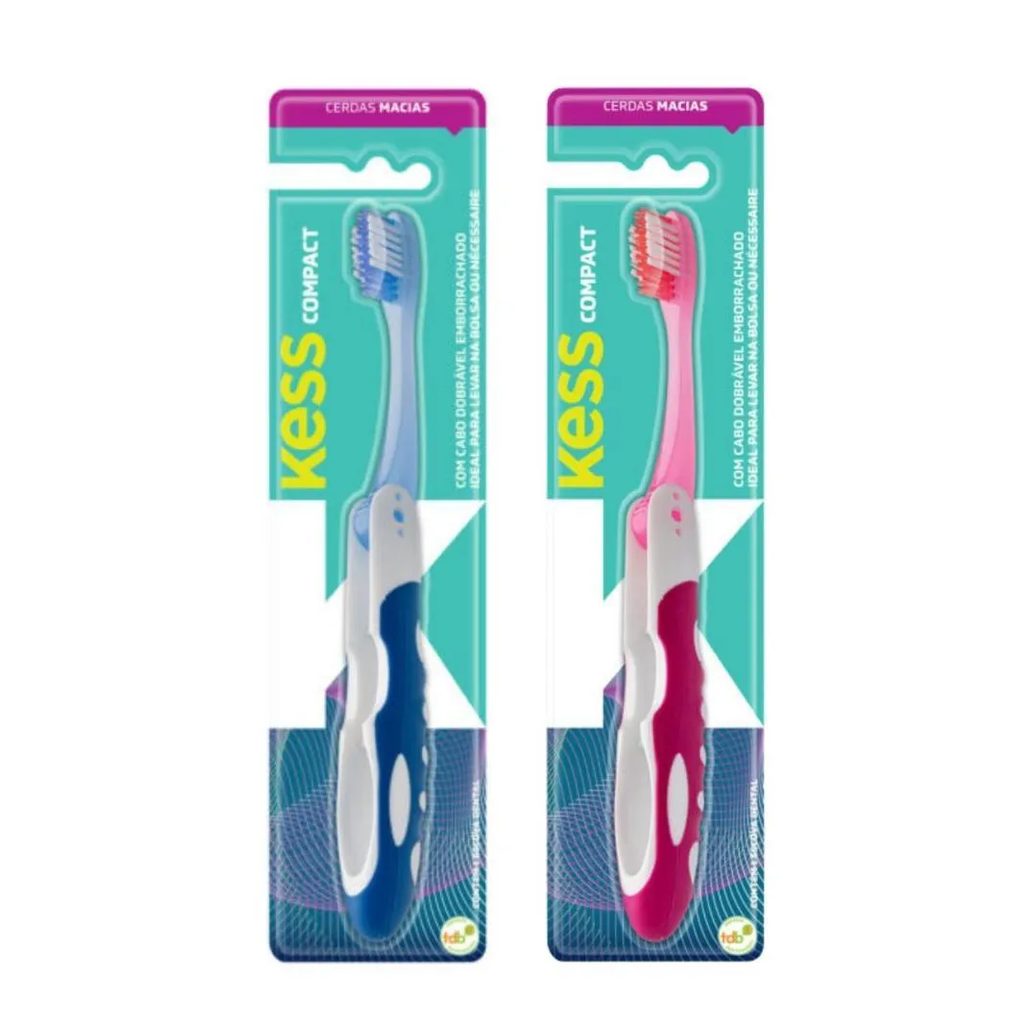 Kit Escova Dental Compact Macia Kess Belliz Azul/rosa C/2