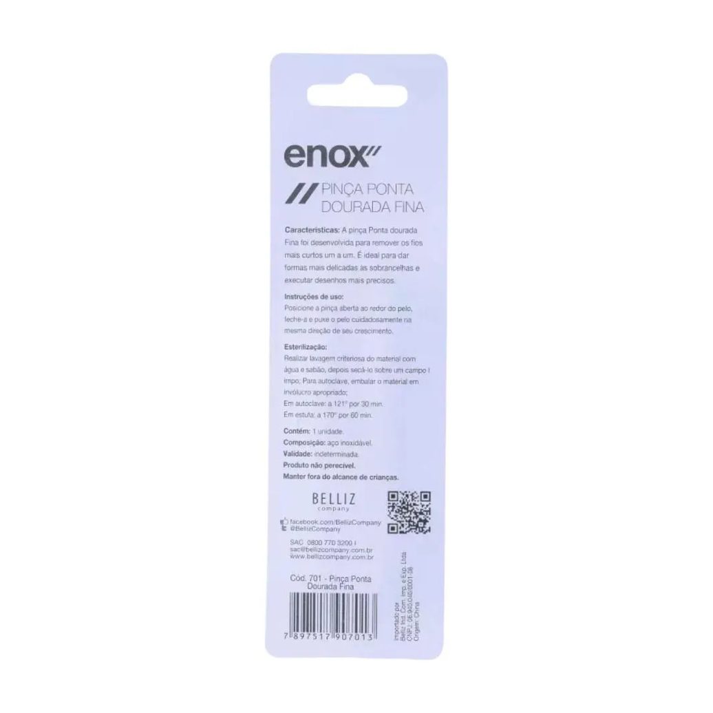 Kit Pinças Belliz Enox Ponta Dourada Fina Cod.701 C/3