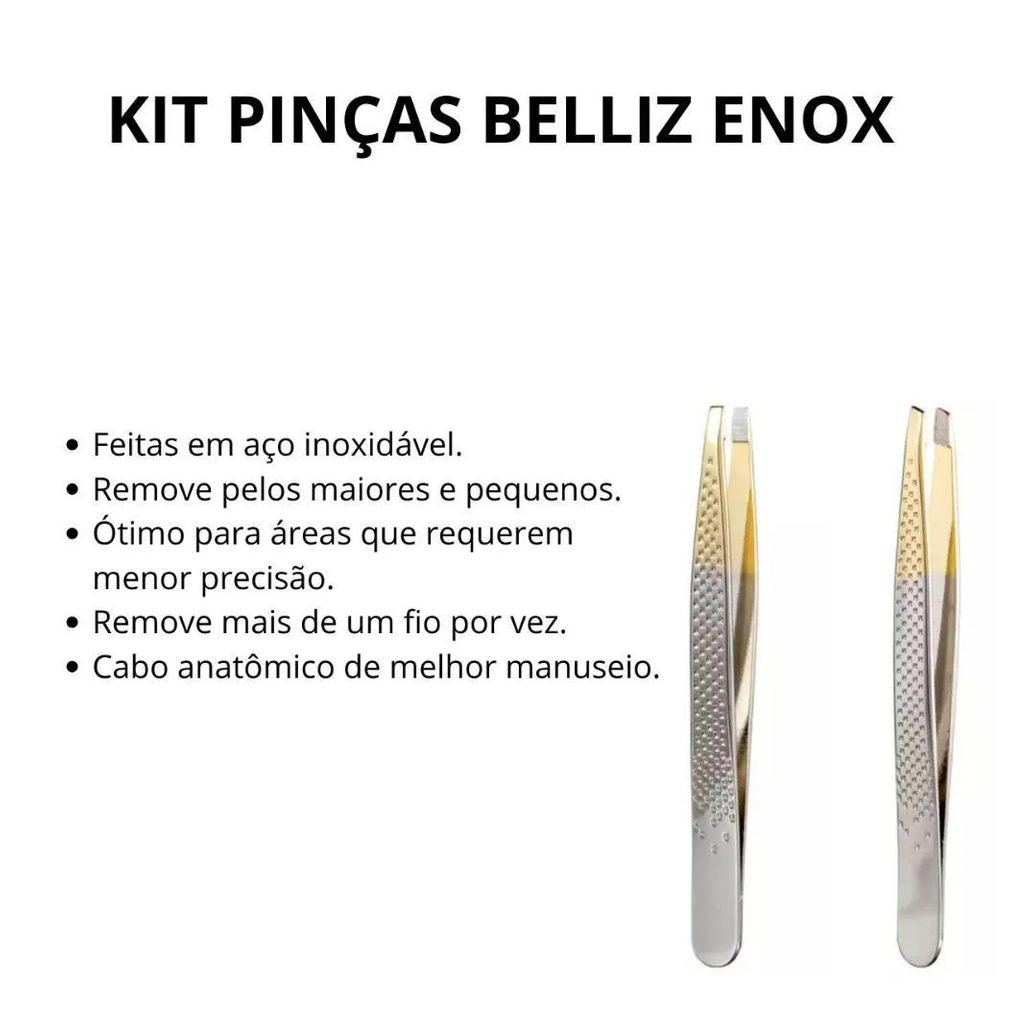 Kit Pinças Belliz Enox Ponta Reta + Ponta Diagonal C/2