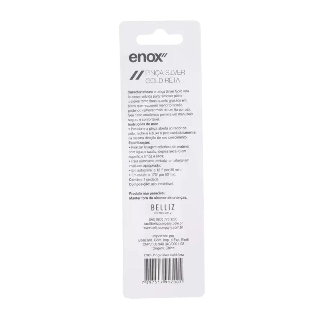 Kit Pinças Silver Gold Enox Belliz Ponta Reta Ref. 1700 C/3