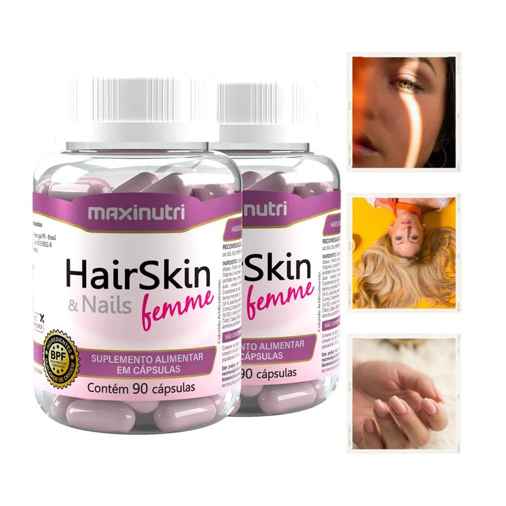 KIT 2 HAIRSKIN NAILS FEMME CABELOS PELE E UNHAS 90 CáPS MAXINUTRI