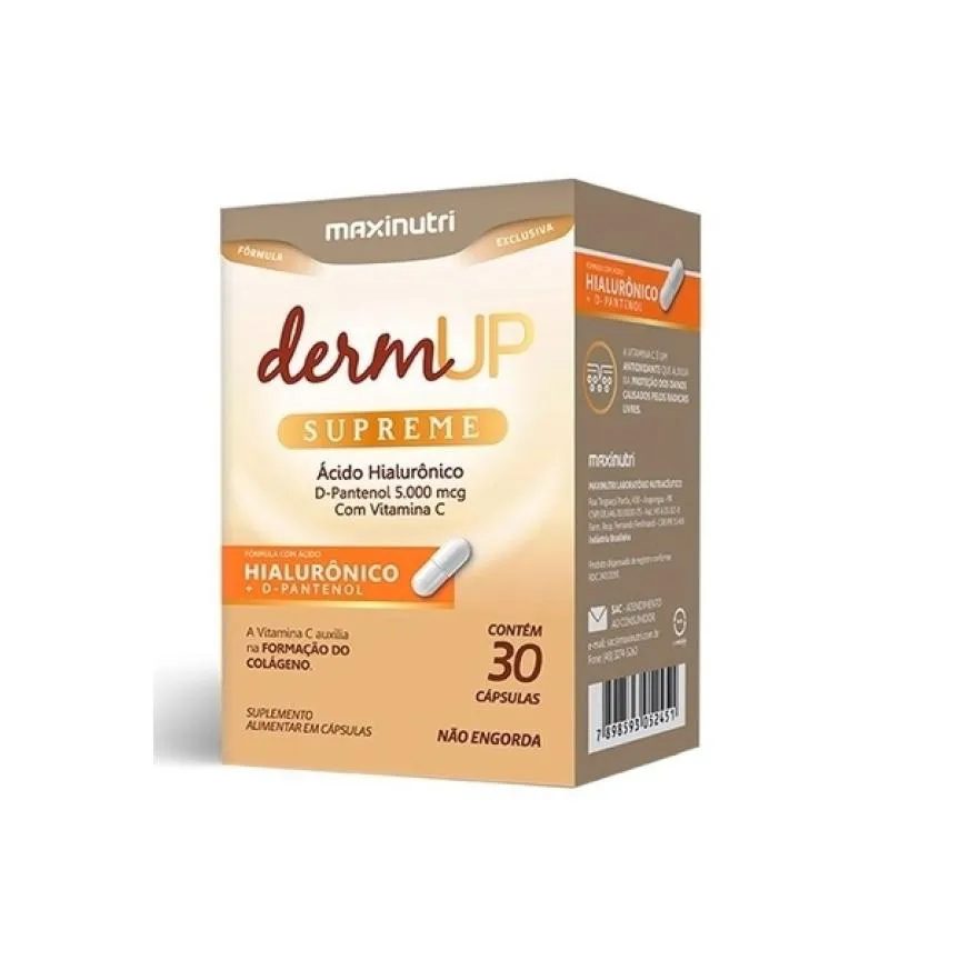 Dermup Supreme - Ácido Hialurônico / D-pantenol / Vitamina C (30 cápsulas) - Padrão: Único