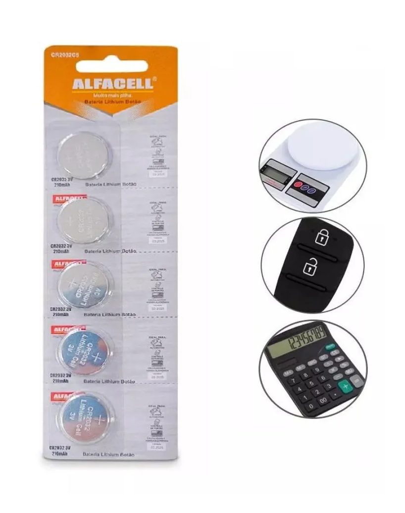 Kit 5- Bateria Cr2032 para Chave Canivete Alarme de Carro