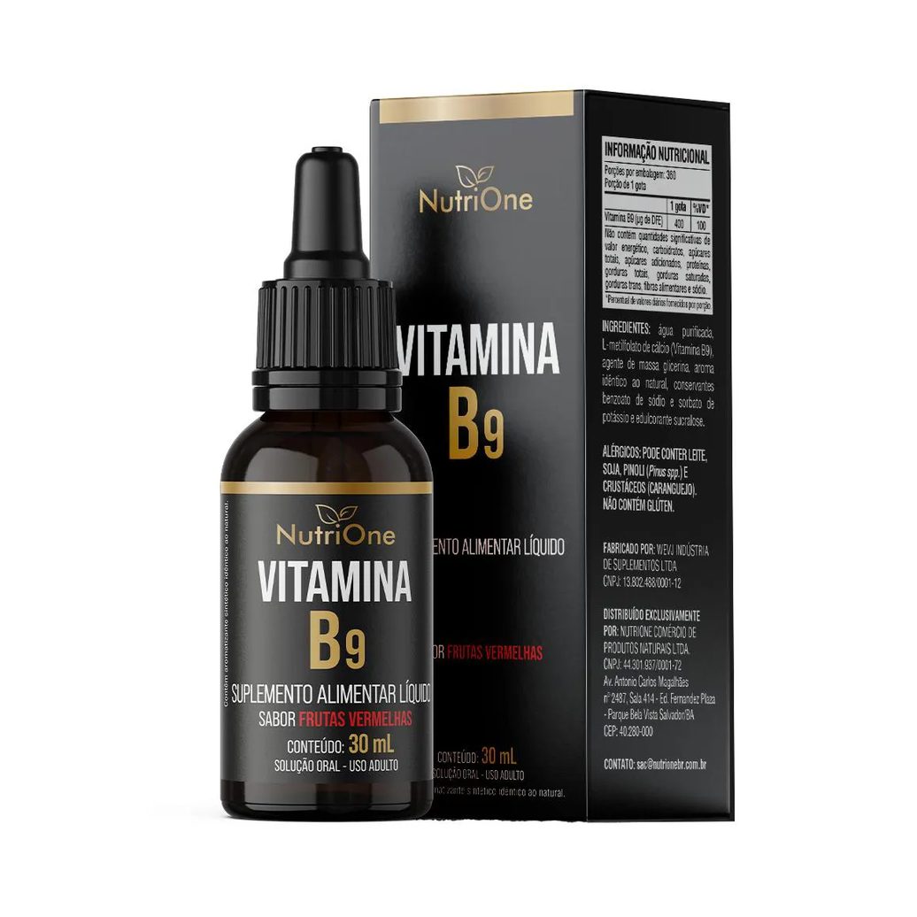 Metilfolato, Vitamina B9, L-Metilfolato de Cálcio Líquido 360 Doses de 1 Gota - Nutrione