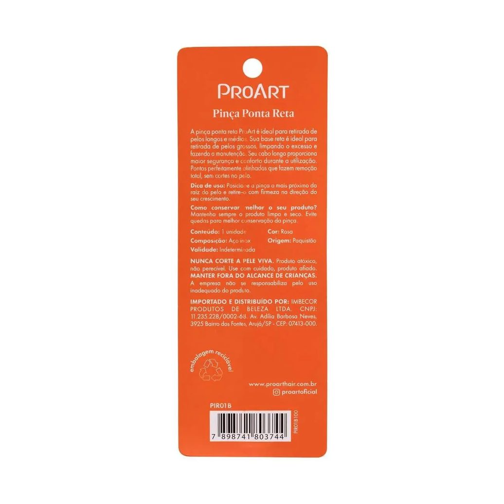 Pinça Ponta Reta Rosa- Proart