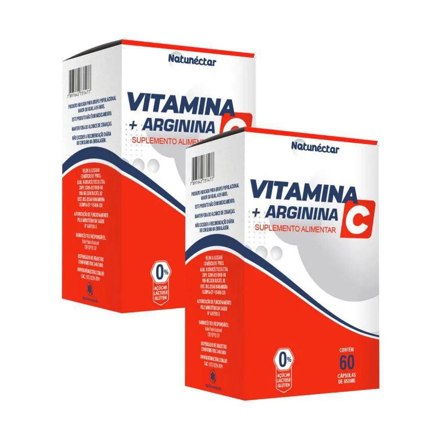 KIT VITAMINA C + ARGININA FORTALECEDOR IMUNOLóGICO NATUNéCTAR 650MG - 2 UNID (120 CáPSULAS)