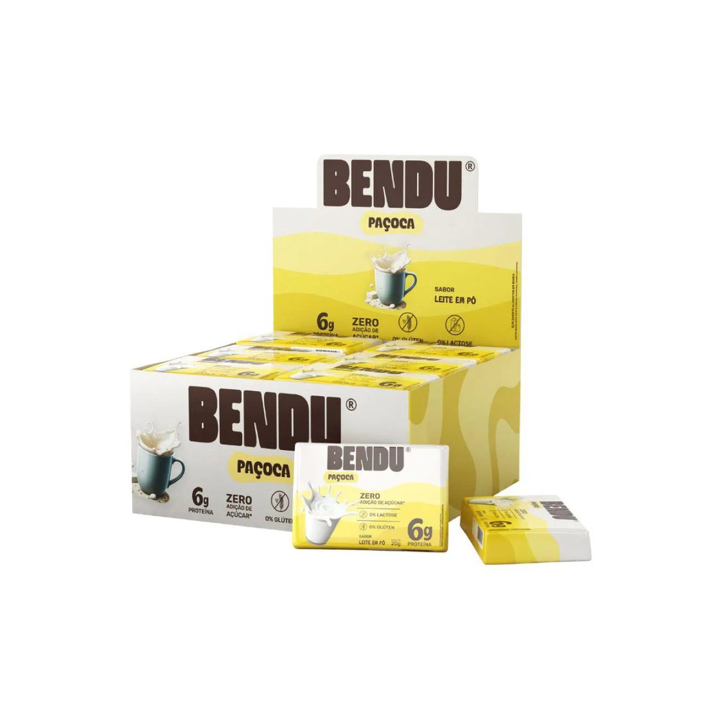 Paçoca Bendu Sabor Leite em Pó 6g Proteína Zero Açúcar 20g