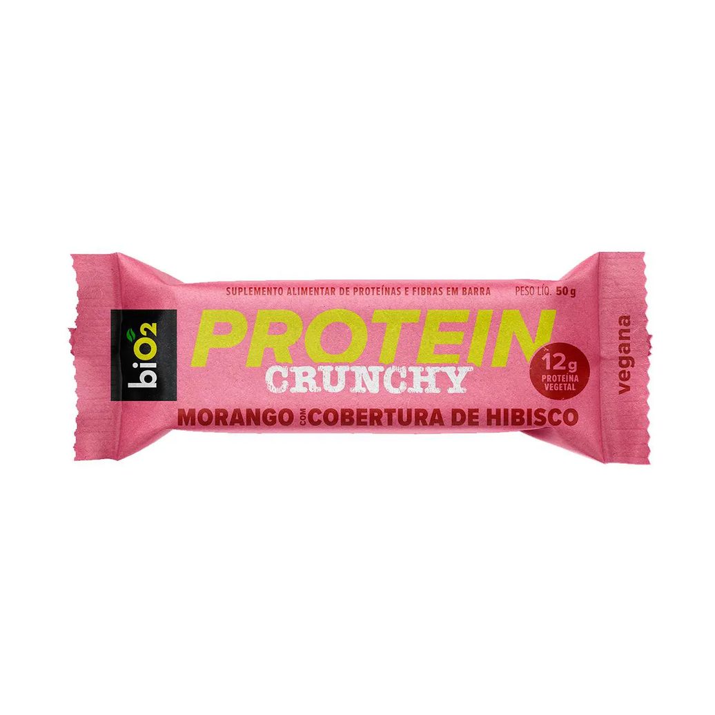 Barra de Proteína Vegana Bio2 Protein Crunchy Morango com Cobertura de Hibisco 50g
