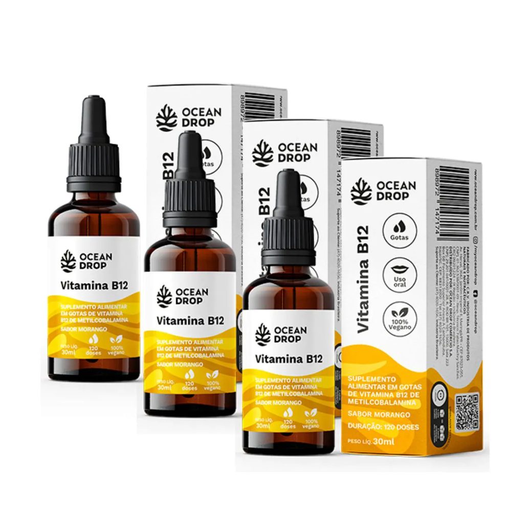 3x Vitamina B12 Metilcobalamina Morango Ocean Drop 30ml