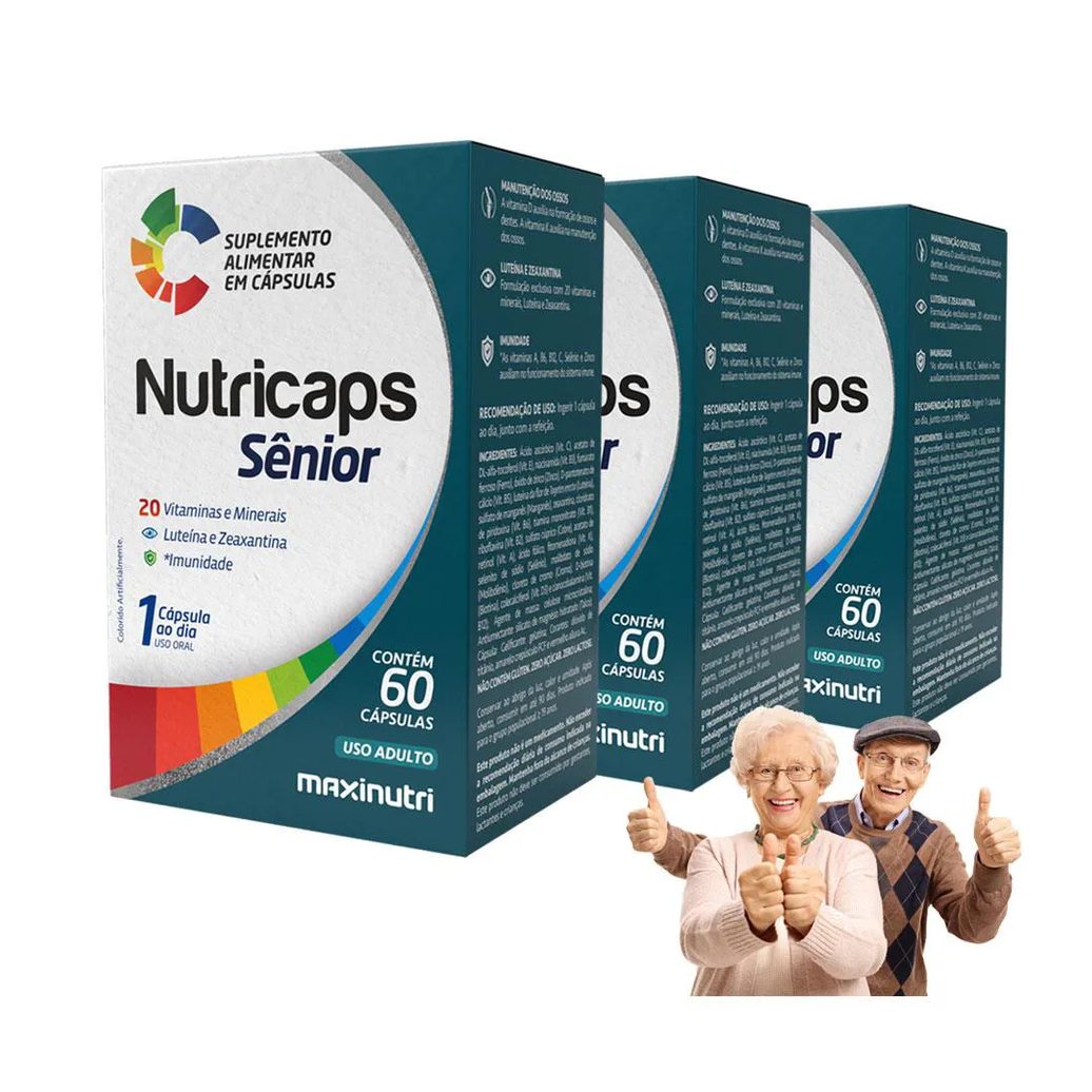Kit 3 Nutricaps Sênior Vitaminas E Minerais Luteína Zeaxantina 60 cápsulas Maxinutri