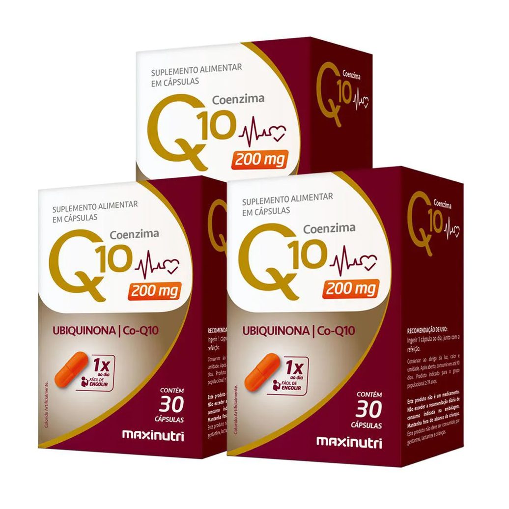 KIT 3 COENZIMA Q10 GOLD UBIQUINONA 200MG 30 CáPS MAXINUTRI
