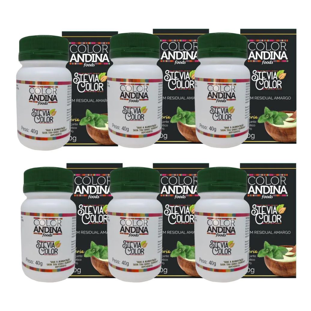 Adoçante Stévia 40g | Color Andina | 100% Natural | 6 Potes
