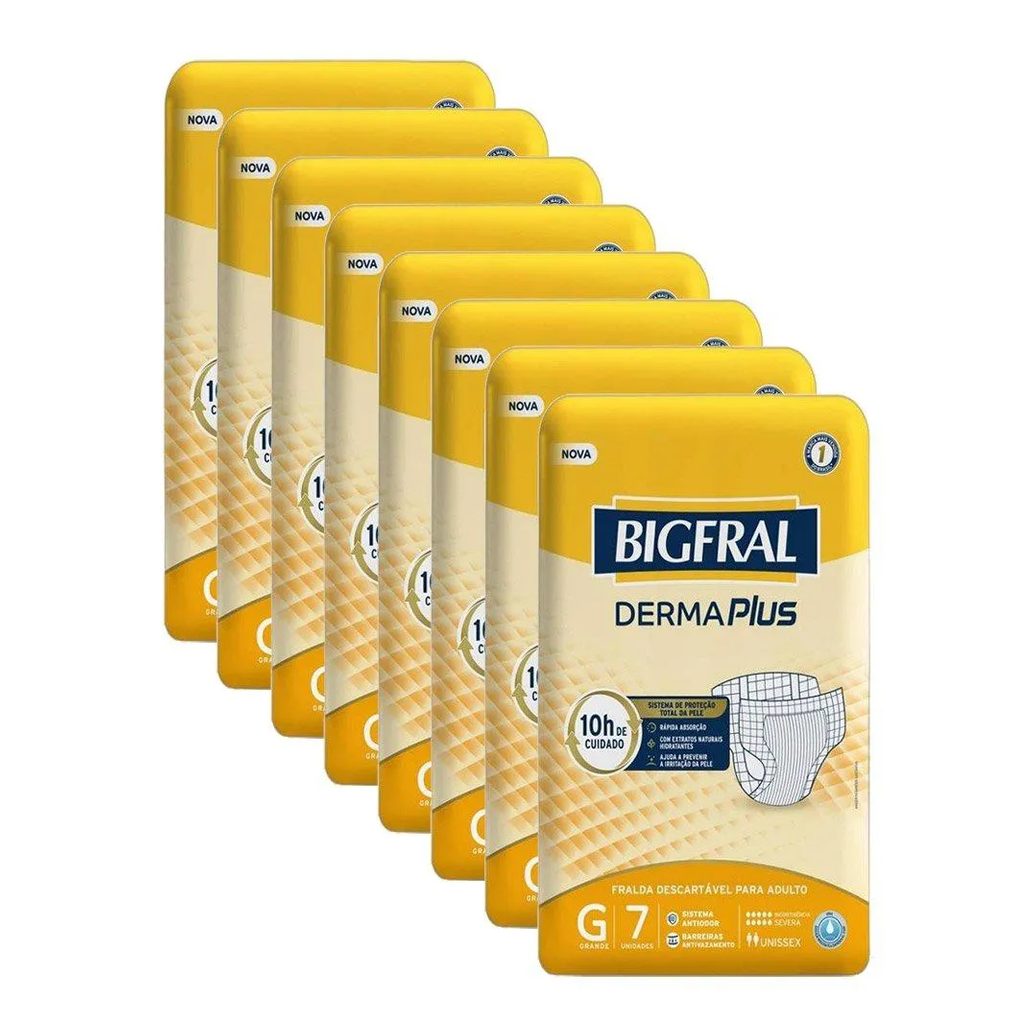 Fralda Geriátrica Bigfral Derma Plus G - 8 Pacotes C/ 7 Fraldas