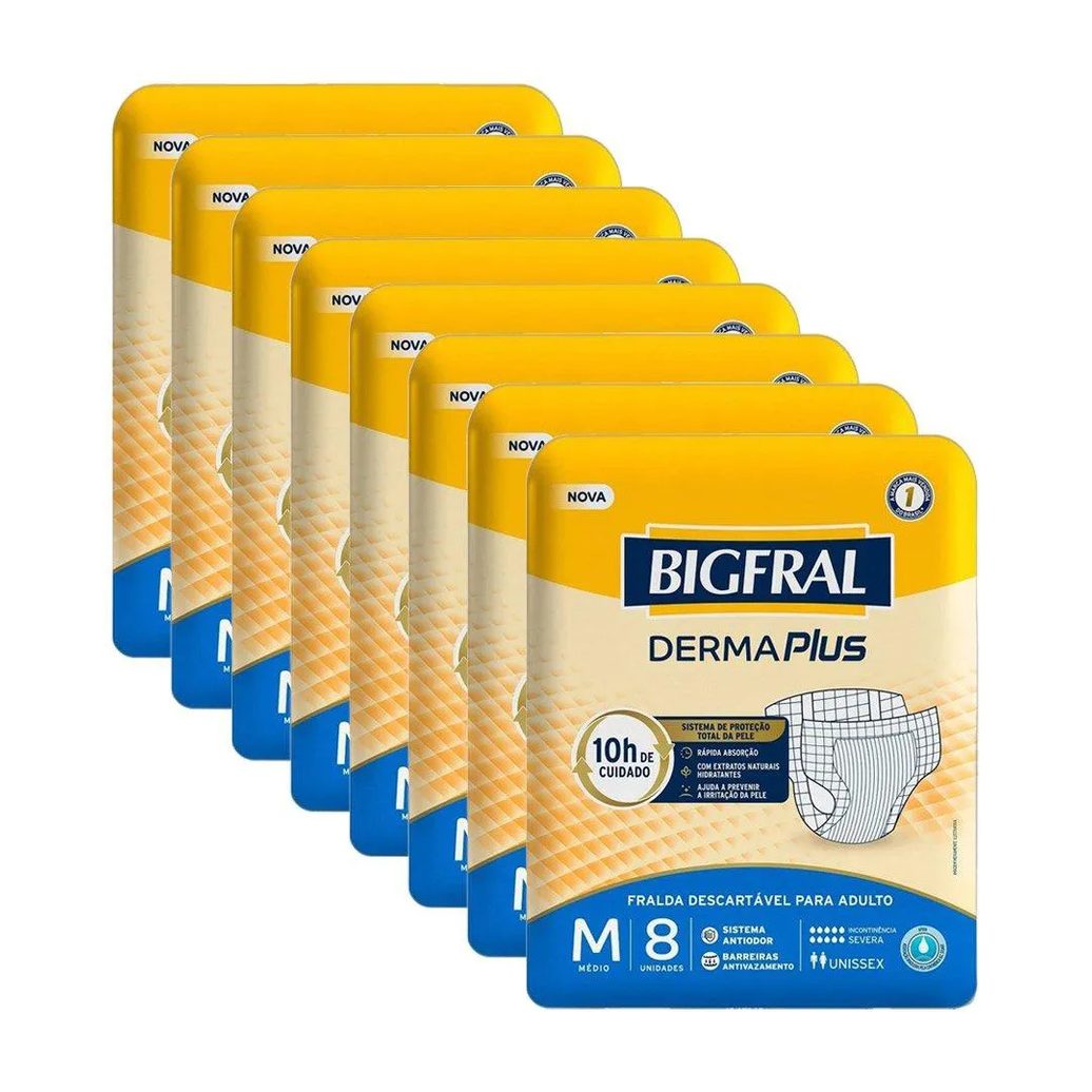 Fralda Geriátrica Bigfral Derma Plus M - 8 Pacotes C/ 8 Fraldas