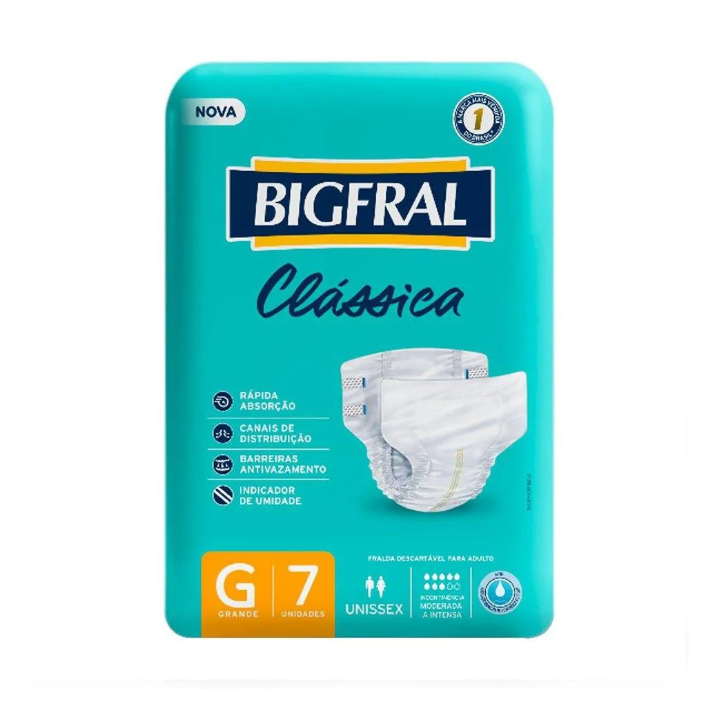 Fralda Geriátrica Bigfral Clássica Tamanho G - 8 Pacotes com 7 Fraldas - Total 56 Tiras