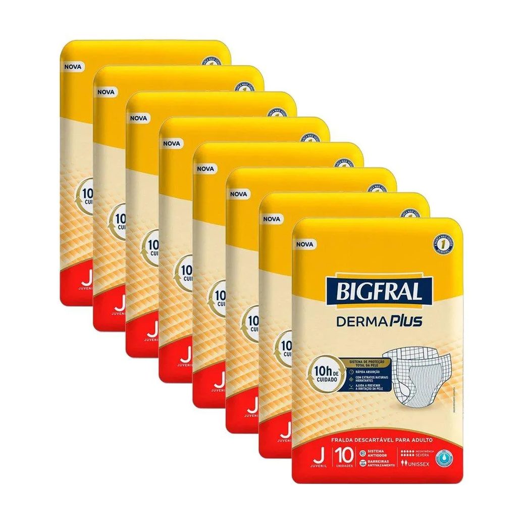 Fralda Bigfral Derma Plus Juvenil - 8 Pacotes C/ 10 Fraldas