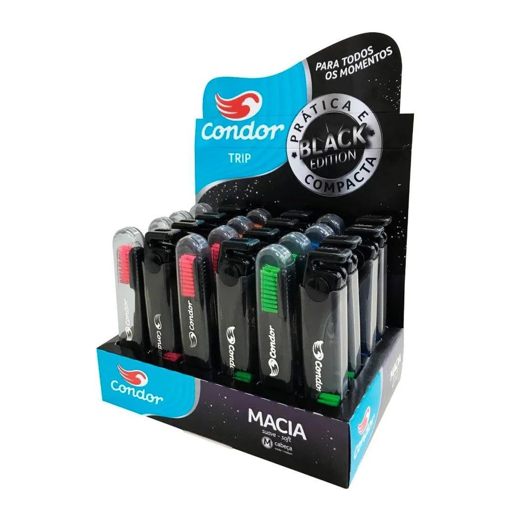 Escova Dental Condor Trip Black Macia - Embalagem C/ 24 Uni