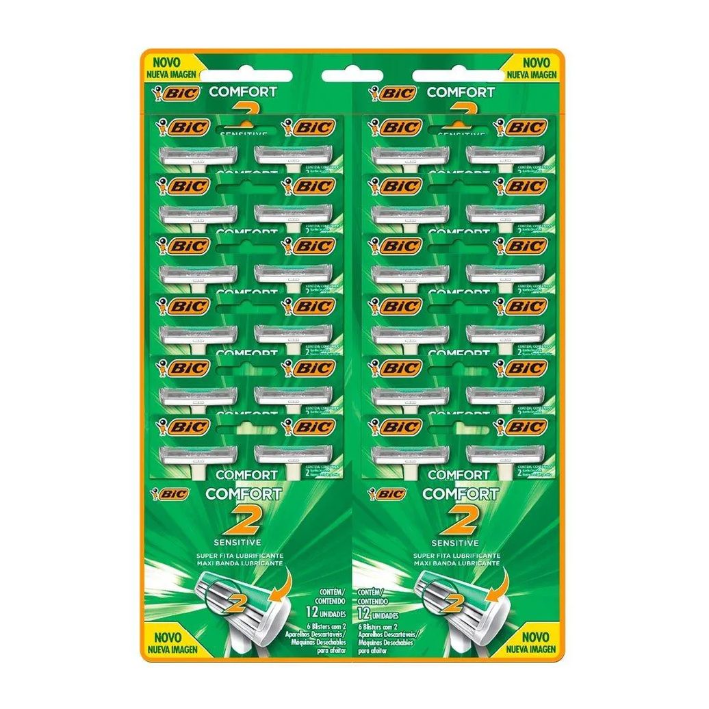 Aparelho Bic Comfort 2 Sensitive 12 Embalagens com 2 unidades