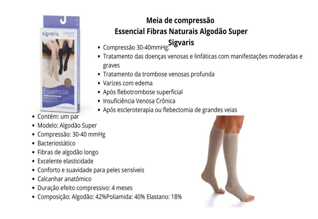 MEIA SIGVARIS ALGODãOSUPER 3/4 30-40MMHG 283 PONTEIRA ABERTA M2