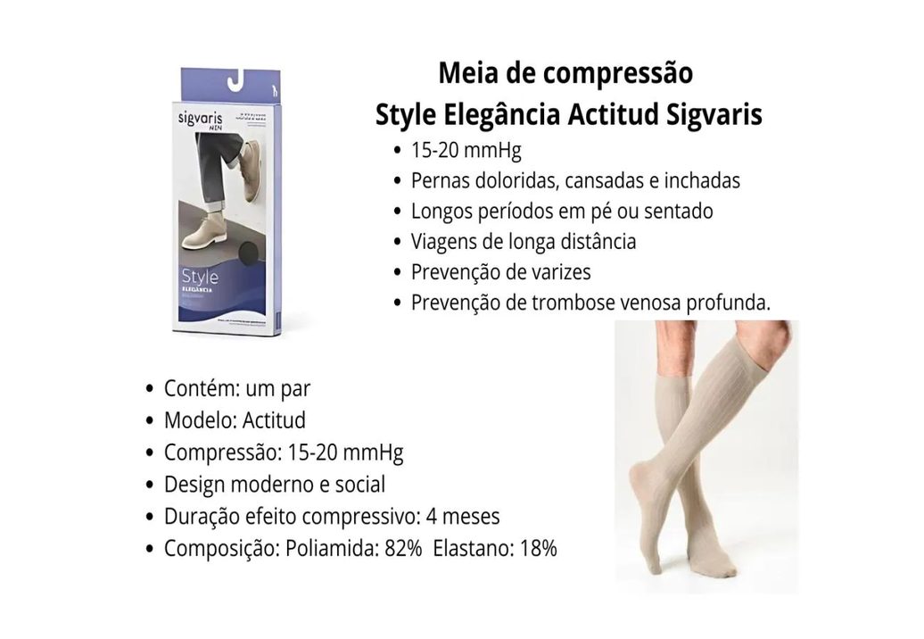 Meia Sigvaris Actitud 3/4 190B Masculina 15-20 Mmhg Cáqui G