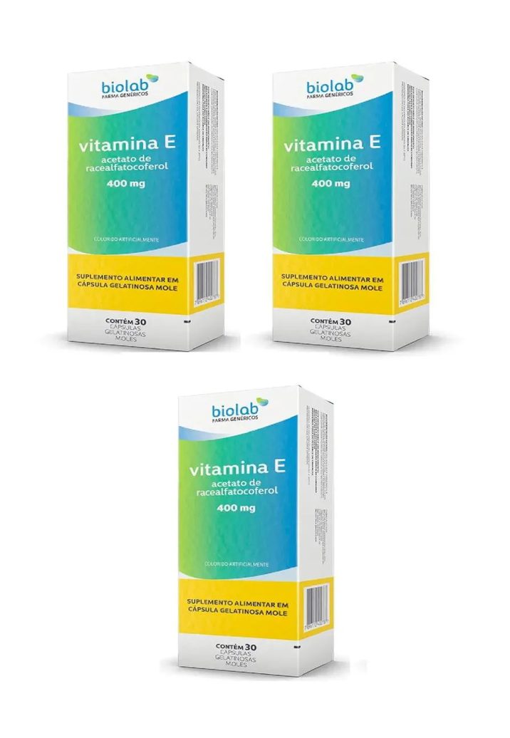 Kit 3 Vitamina E 400mg Biolab Antioxidante Imunidade 30cps