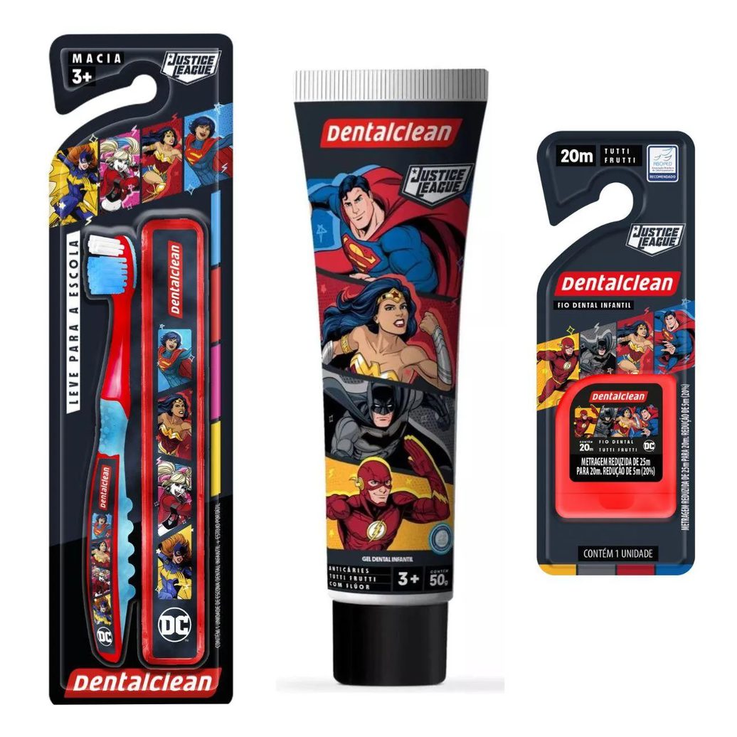 KIT ESCOVAÇÃO LIGA DA JUSTIÇA - VERMELHO - DENTALCLEAN