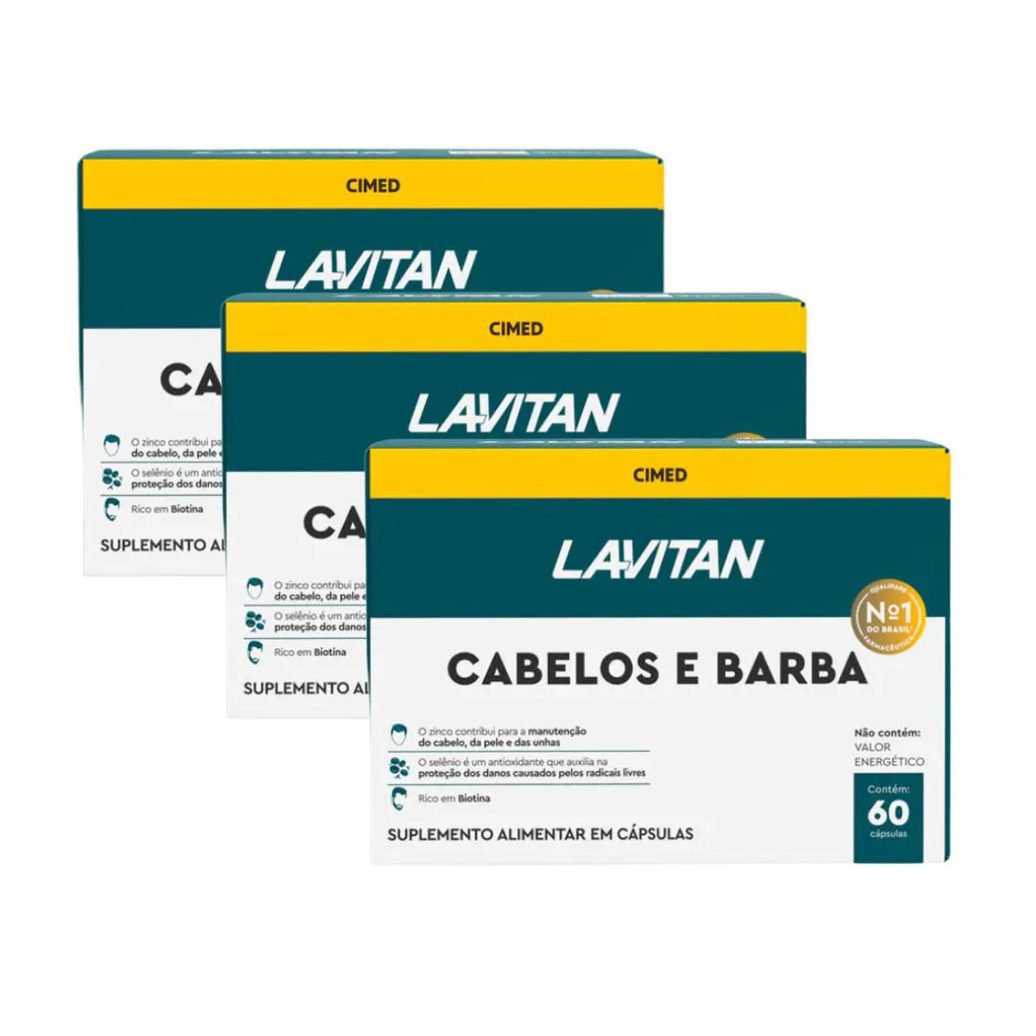 Kit 3 Lavitan Homem Cabelos e Barba - 60 cápsulas - Cimed