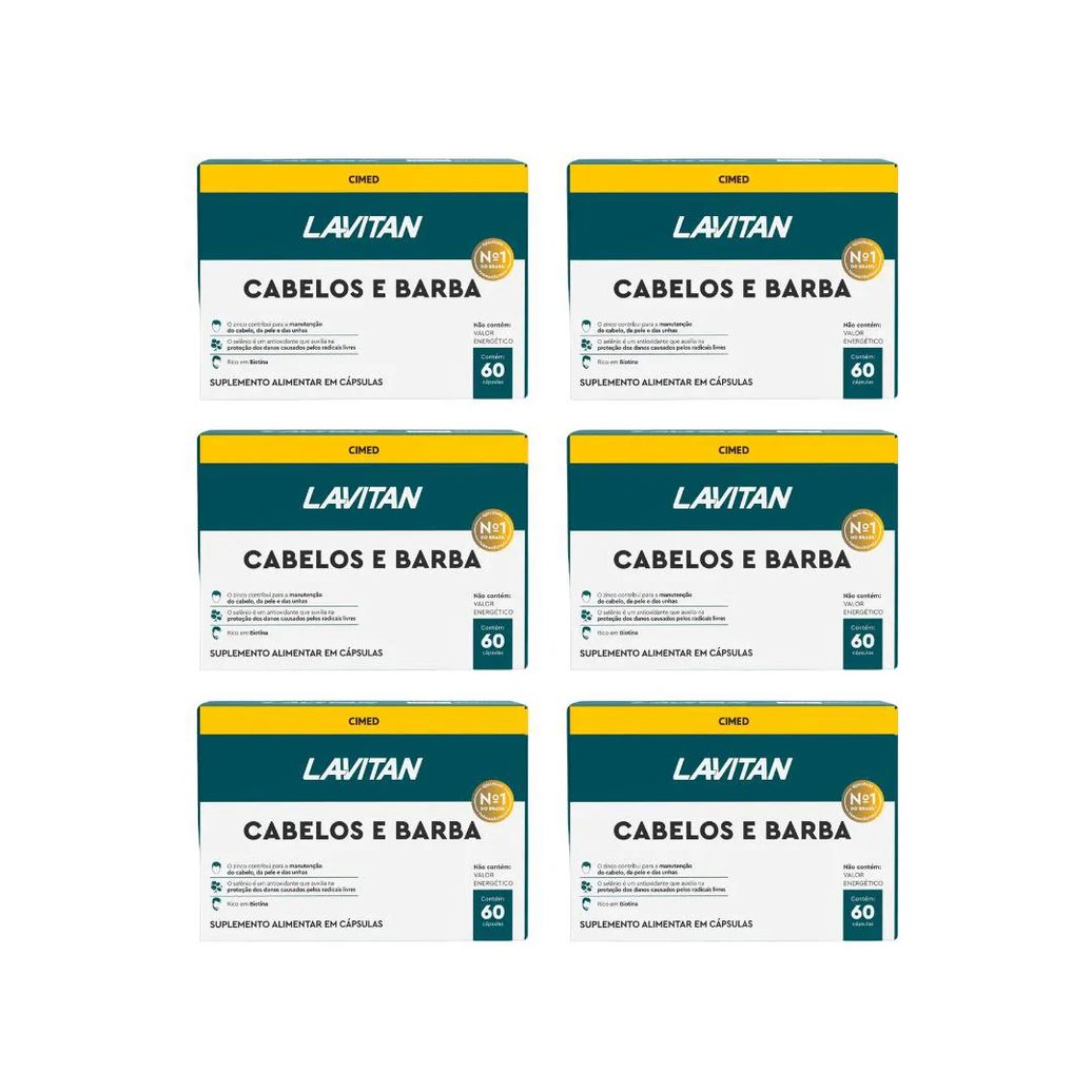 Kit 6 Lavitan Homem Cabelos e Barba - 60 cápsulas - Cimed