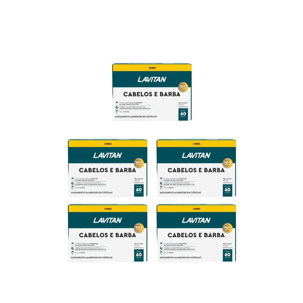 Kit 5 Lavitan Homem Cabelos e Barba - 60 cápsulas - Cimed