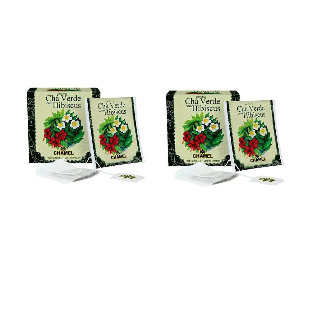 Kit 02 Chá Verde com Hibiscus com 10 Sachês 15g - Chamel
