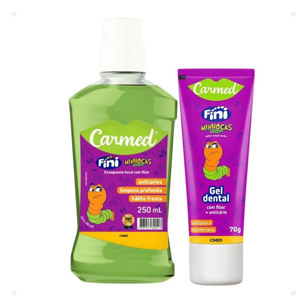 Kit Carmed Fini Minhocas Azedinhas: Gel Dental 70g e Enxaguante Bucal 250ml