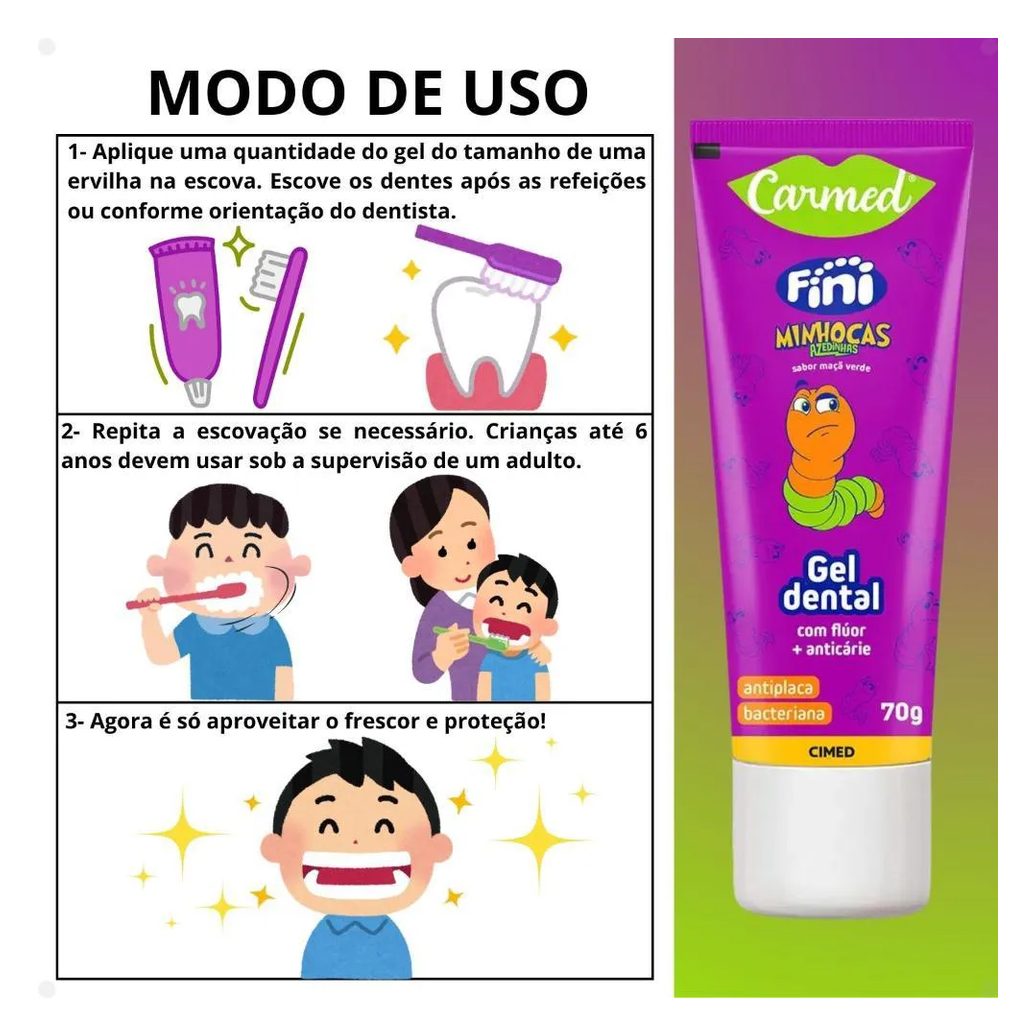 Kit Carmed Fini Minhocas Azedinhas: Gel Dental 70g e Enxaguante Bucal 250ml