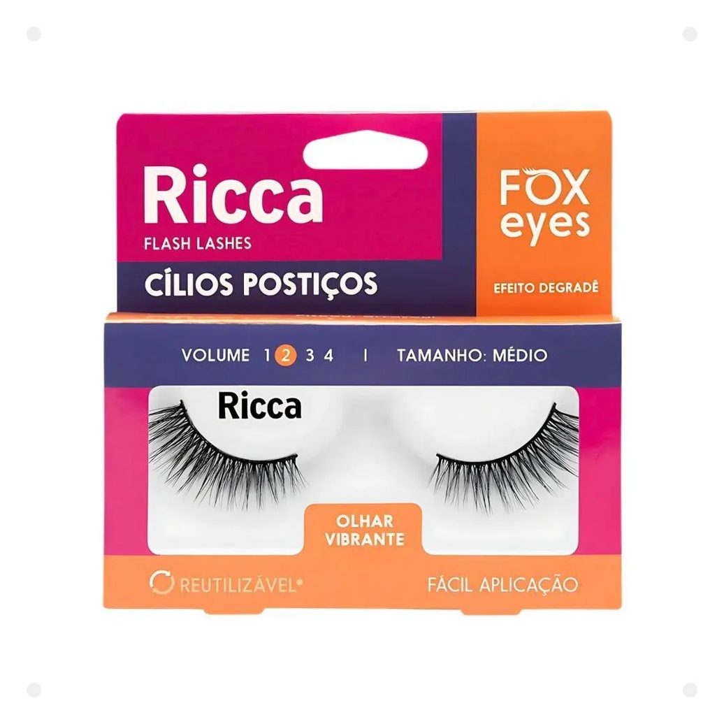 Cílios Postiços Ricca Belliz Fox Eyes Olhar Vibrante Vol:2 Médio Cód.2695