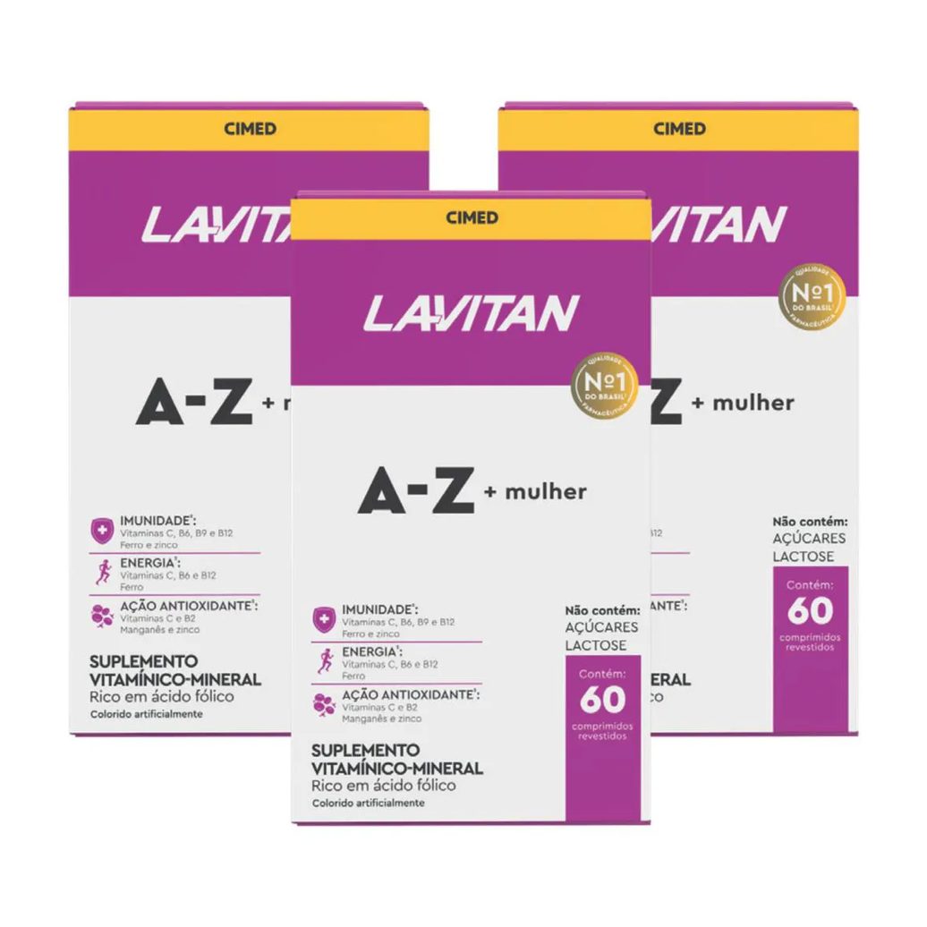 Lavitan Mulher + Az Kit 3 Caixas com 60 Cimed Vitaminas Saude Feminina