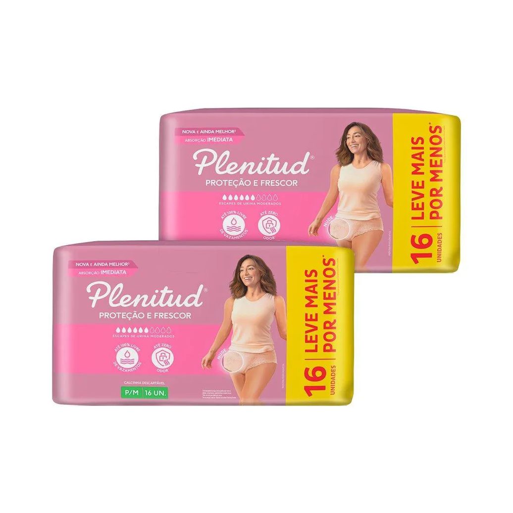 Roupa Íntima Plenitud Active Mulher Tamanho P/m - 2 Pacotes com 16 Fraldas - Total 32 Tiras