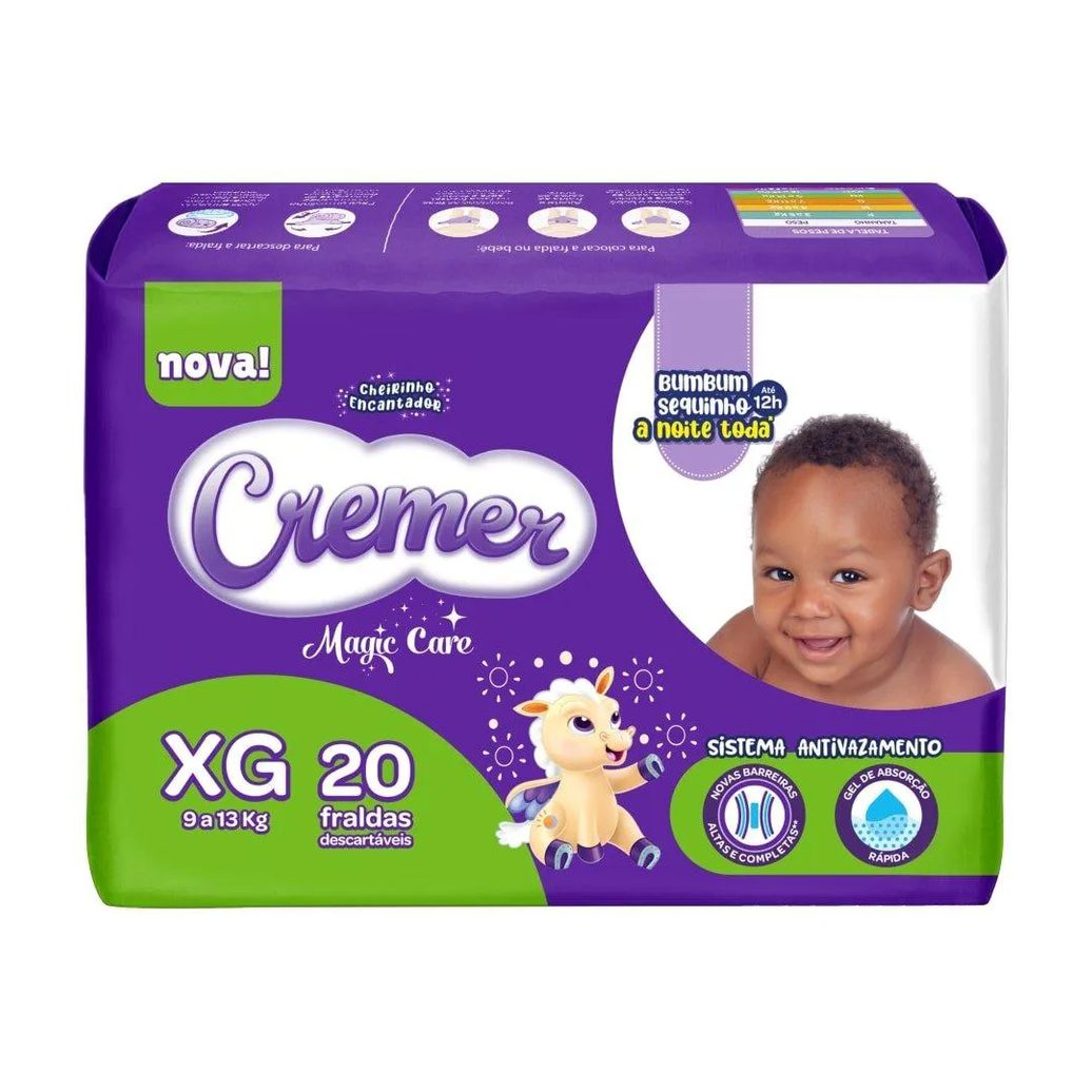 Fralda Descartável Cremer Jumbo Tamanho Xg - 8 Pacotes com 20 Fraldas - Total 160 Tiras