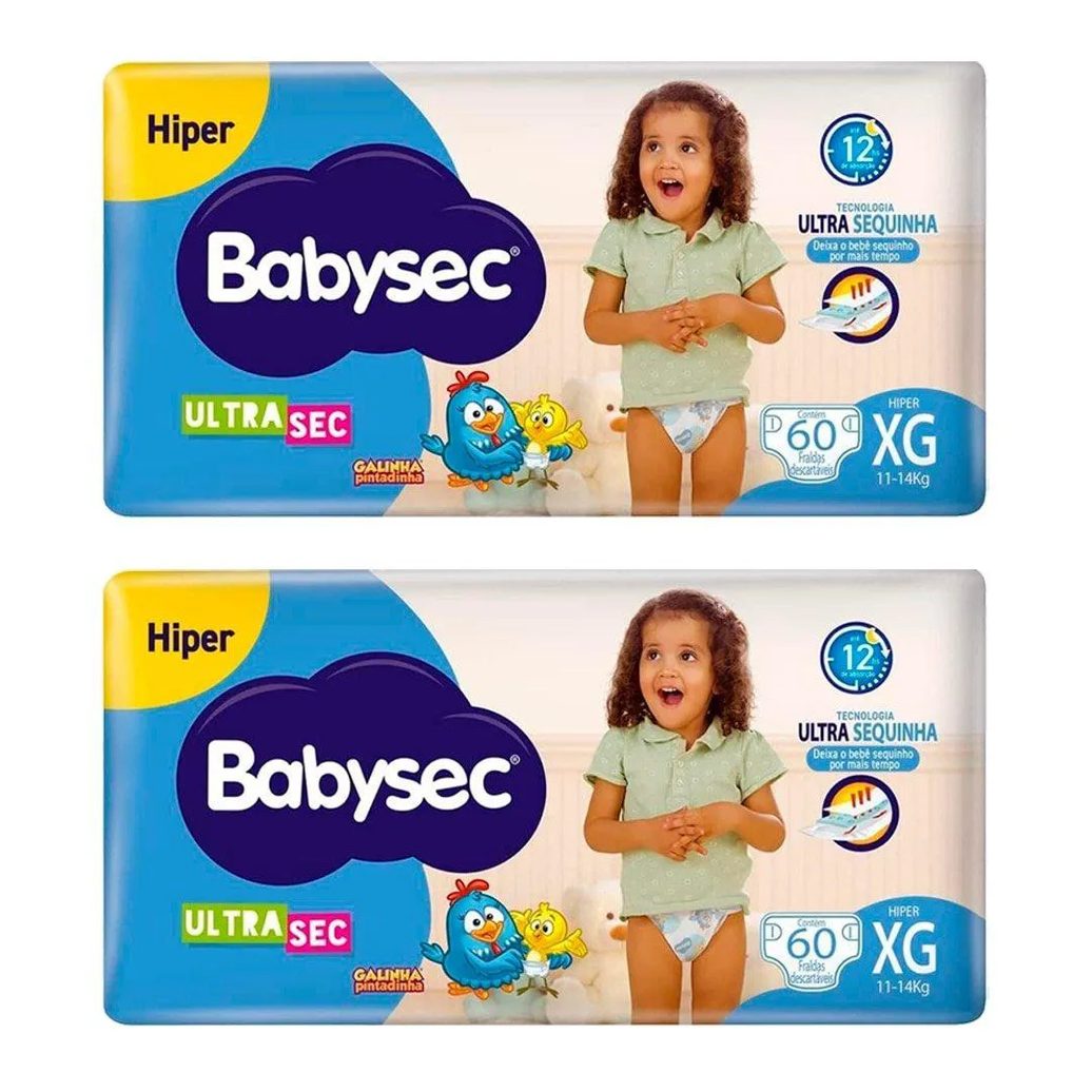 Fralda Descártavel Babysec Ultra Xg - 2 Pacotes com 60 Fraldas - Total 120 Tiras