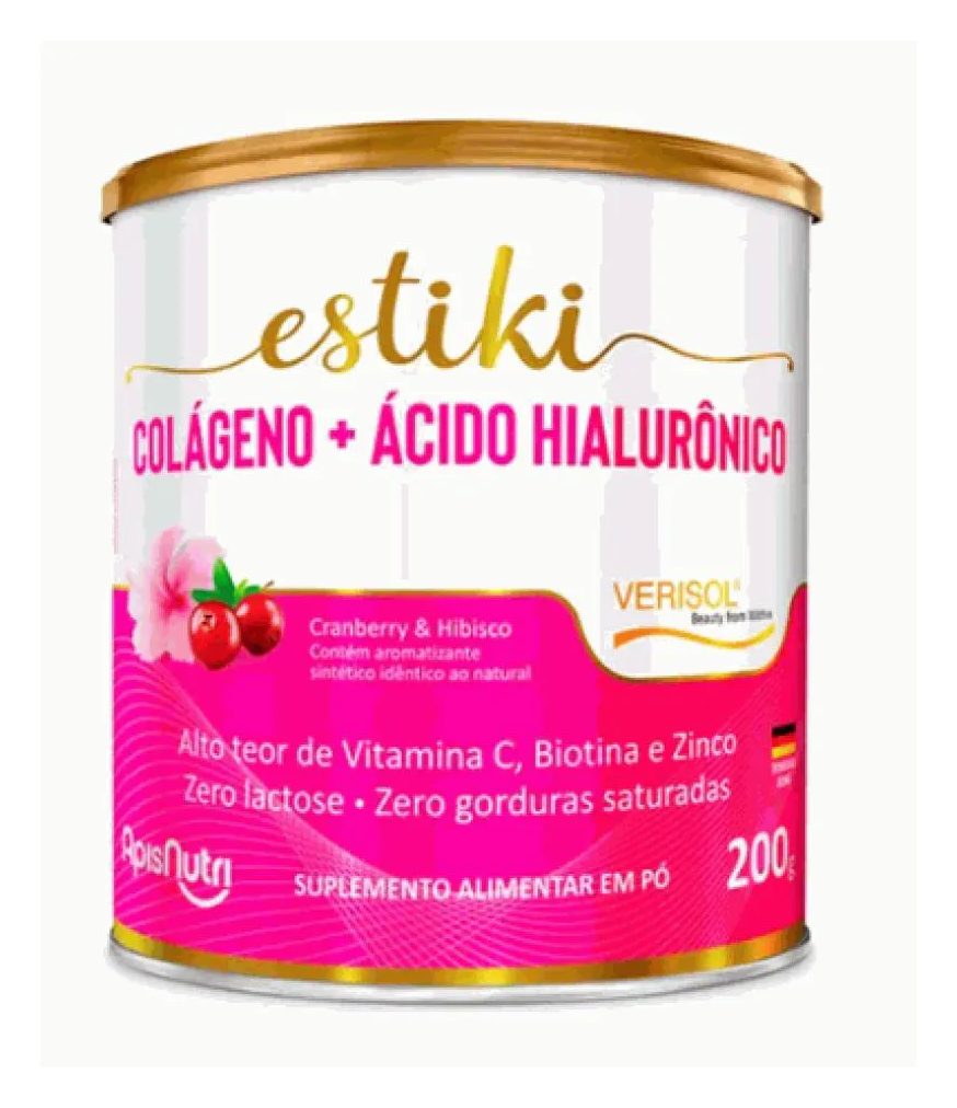Estiki Colágeno + Ácido Hialurônico (200G) - Sabor: Cranberry com Hibisco