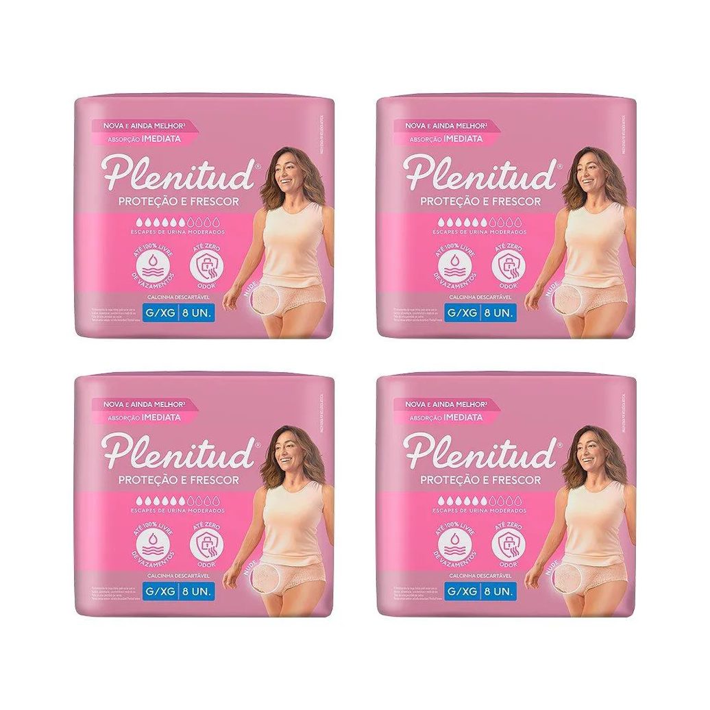 Roupa Íntima Plenitud Active Mulher Tamanho G/xg - 4 Pacotes com 8 Fraldas - Total 32 Tiras