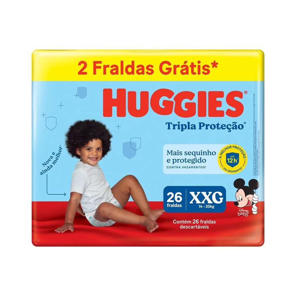 Fralda Descartável Huggies Tripla Proteção Mega Tamanho Xxg - 6 Pacotes com 26 Fraldas - Total 156 Tiras - Leve 2 Tiras