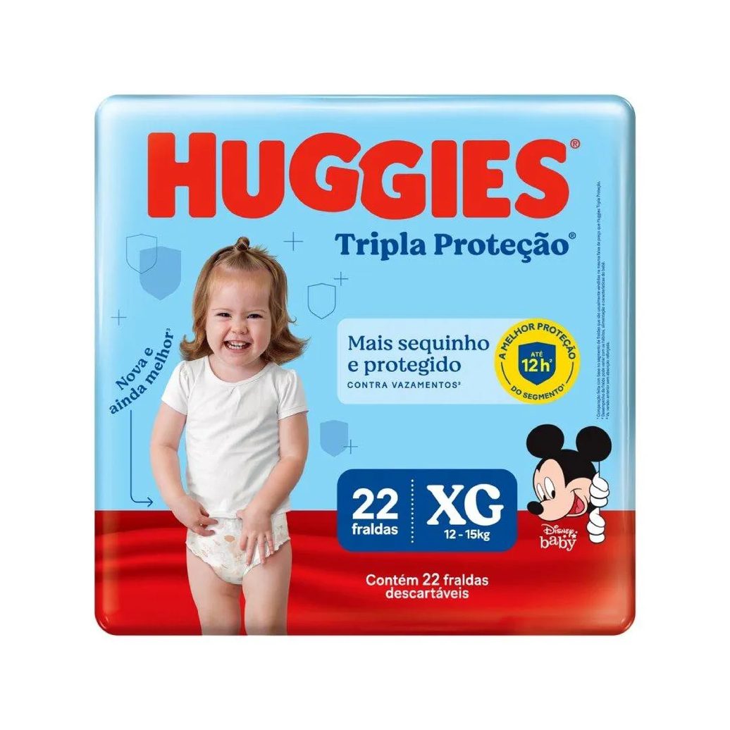 Fralda Descartável Huggies Tripla Proteção Jumbo Tamanho Xg - 9 Pacotes com 22 Fraldas - Total 198 Tiras