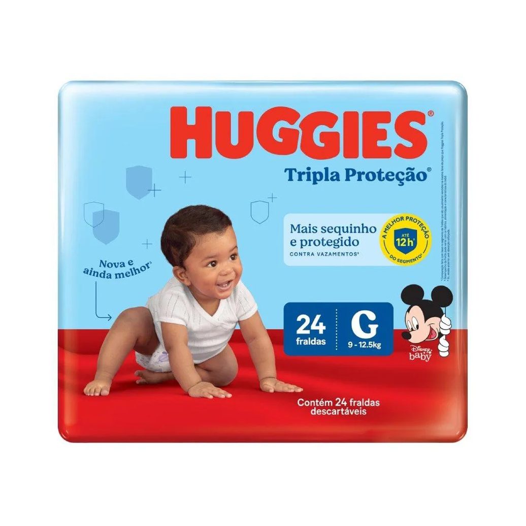 Fralda Descartável Huggies Tripla Proteção Jumbo Tamanho G - 9 Pacotes com 24 Fraldas - Total 216 Tiras